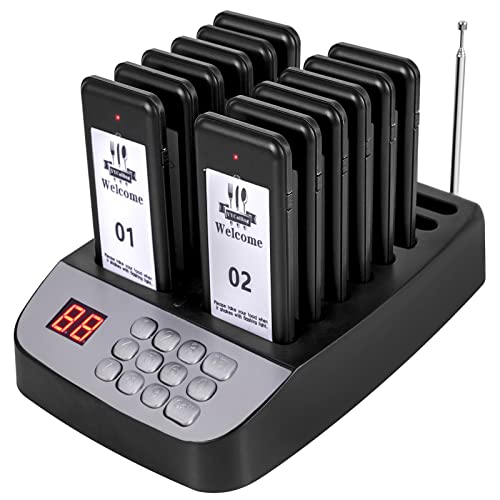 YYCALLING Restaurant Pager,Pagers for Restaurants 12 Guest Pagers,Buzzers Social Distancing, 98 Chanels with Vibration, Flashing and Buzzer for Food Truck, Restaurant, Food Court