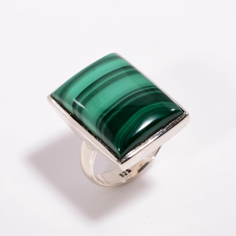 Bague fiançailles malachite et argent faite main style vintage