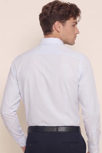 Image of Peter England Men's Regular Fit Full Sleeve Striped Formal Shirt | Cotton Rich | Wonder Fabric | Premium Dobby Weave
