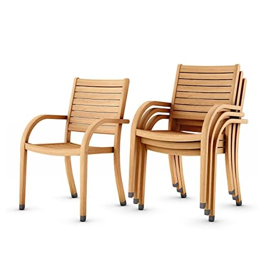 Amazonia Arizona Patio Stacking Chairs | Teak Finish | Durable and Ideal for Indoors and Outdoors (Set of 4)
