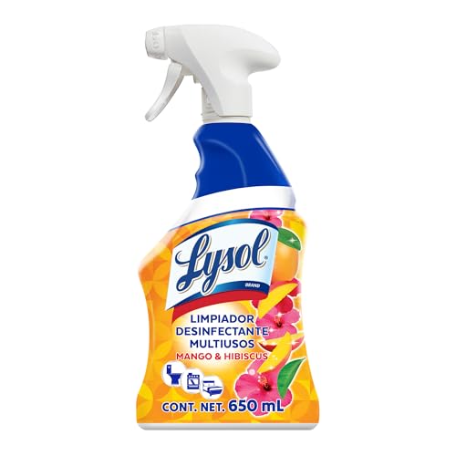 Catálogo de Productos de limpieza que Puedes Comprar On-line. 49 Lysol Limpiador Desinfectante Multiusos para Cocina, baños y hogar aroma Mango & Hibiscus 650 ml
