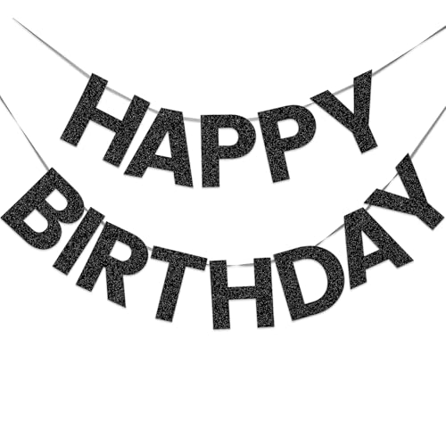 Image of Pre-Strung Happy Birthday Banner - Black Glitter Party Decorations