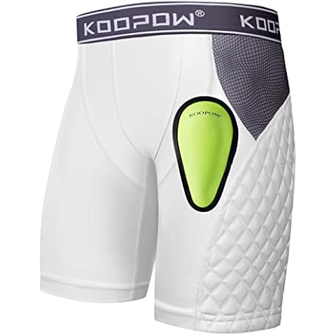 KOOPOW Youth Sliding Shorts Boys Padded Slider Shorts Pads with Soft Protective Athletic Cup for Baseball, Football, Lacrosse White Cover