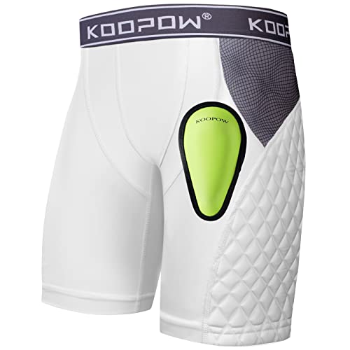 KOOPOW Youth Boys Padded Sliding Shorts with Soft Protective Athletic Cup Underwear for Baseball Football LacrosseWhite2XS
