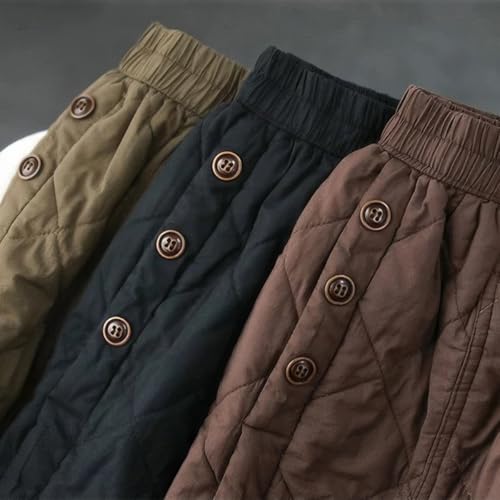 ebossy Women's Puffer Quilted Skirt Winter Insulated Warm High Waist Front Split Long Down Skirt with Pockets4