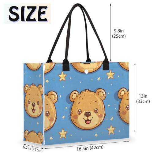 Cute Little Bear Star Tote Bag for Women Large Beach Bag Reusable Tote Bags for Work Travel Beach Shopping2