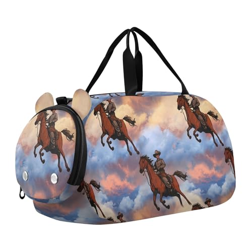 Cowboy on Horseback Kids Duffle Bag,Sports Gym Bag with Shoe Compartment Travel Duffel Bags for Boys and Girls