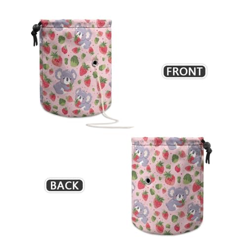 Image of Sellikakes Koala Strawberry Yarn Bag with Drawstring, Knitting Crochet Yarn Storage Bags Organizer Crochet Accessories for Crocheting Project, Store Skein Ball,Short Knitting Needles