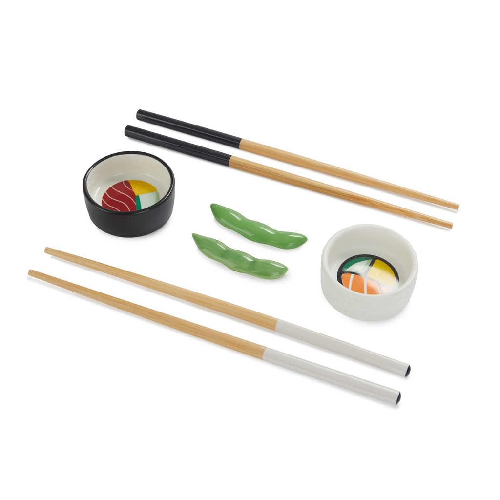 Balvi Set Sushi Oishii Colore Bianco/Nero Contenitori di soia a Forma di Sushi Roll con Supporto in s
