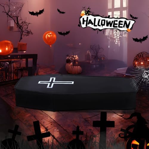 410yR6QTiQL._AC_ Libima 1 x Halloween Graveyard Pop Up Coffin with Lid Artificial Life Size 60 Inch Coffin Prop Scary Really Size Collapsible Fabric Instant Skeleton Party Haunted House