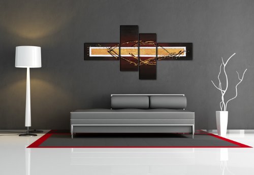 Visario Quadro Su Tela Astratto XXL, 145x30 Cm, 4 Tele, Stampa Artistica Su Telaio In Legno