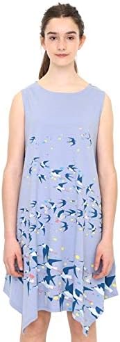 Amazon Co Jp グラニフ Graniph レディース ハンカチーフヘムスリーブレスワンピースb バーズフロムサウス 4ブルー Ladies F 服 ファッション小物
