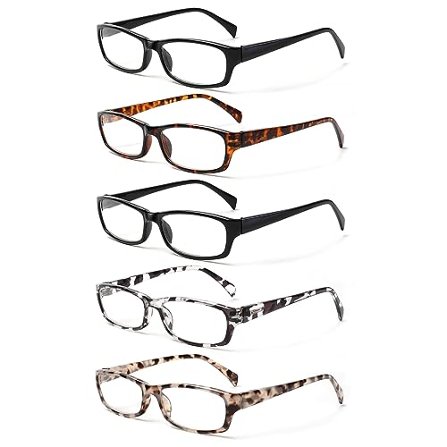 Image of Kerecsen Reading Glasses 5 Pairs Fashion Ladies Readers Spring Hinge with Pattern Print Eyeglasses for Women (Mix Color -4, 1.00)