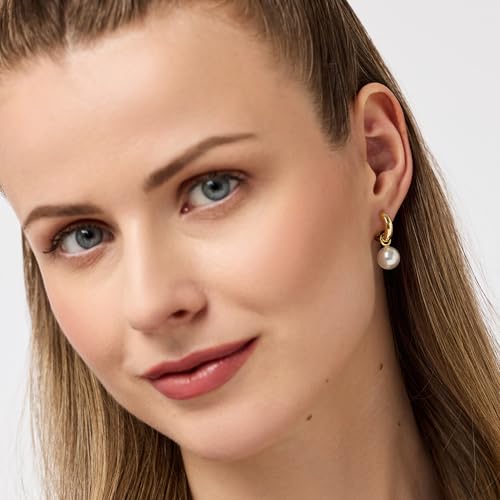 Image of Ana Luisa Frida Pearl Jewelry Huggie Hoops - Medium & Small 14K Gold Plated & Silver Rhodium Plated Drop Hoop Earrings with Freshwater Pearls - 2-in-1 Hypoallergenic Water-Resistant, Tarnish-Free Hoop