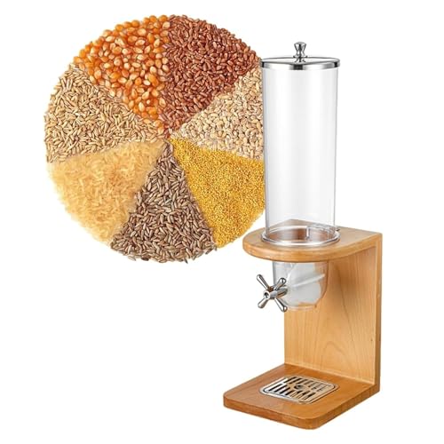 3.5L/7L/10.5L Dry Food Dispenser, Triple-Head Cereal Storage Container with PC Barrel and Wood Base for Rice, Candy, Beans, and Nuts(Single head)