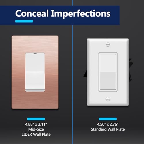 Image of LIDER Screwless Metal-Surface Wall Plate, Decorator Switch Cover, Temperature and Impact Resistant, Modern Upgrade, Mid-Size 1-Gang 4.88 inch x 3.11 inch, UL Listed, Stainless Steel, Brushed Rose Gold