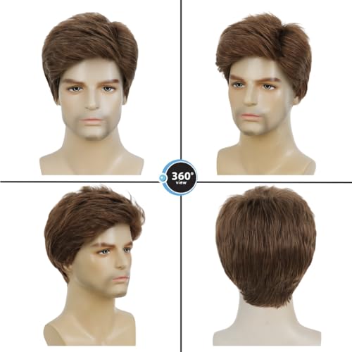 Image of Swiking Mens Brown Short Wigs Natural Looking Synthetic Hair Wig for Male Daily Costume Party Halloween Cosplay Use