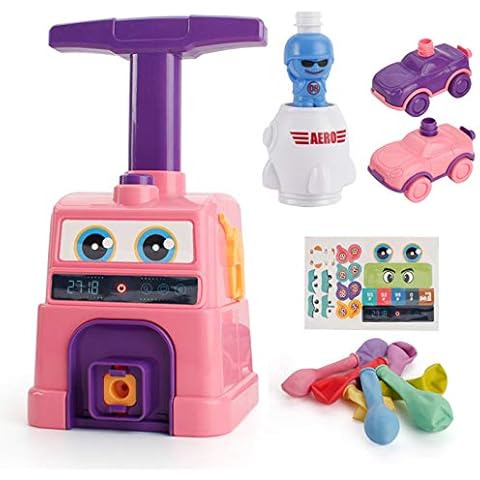 Balloon operated car with start tower, balloon car toy with 8 balloons, scientific experimental inertia toy, inflatable balloon pump, inertia power car for children, gift Cover