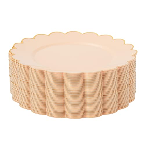 Blue Panda 50 Pack Ivory Pink Plastic Plates For Party, 9 Inch Disposable For Party Supplies, Wedding, Gold Foil Scalloped Edges #TOP4