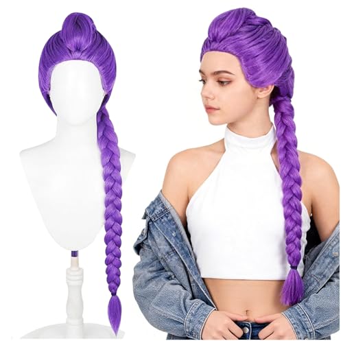 KutaKuta Lila Perücke Kinder Hunter-Kostüm Lila Zopfperücke Lange Perücke Cosplay Kinder für Damen Herren Realistisches Accessoire für Partykostüme Cosplay Bühnenauftritte Partys
