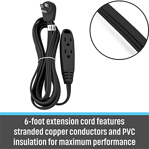 Aurum Cables 3 Outlet Extension Cord For Indoor, 3 Prong Extension Cord With 16Awg 125V 1625W, Ul Listed Triple Wire Grounded Multi Outlet Plug 6Ft Black 1 Pack #TOP3