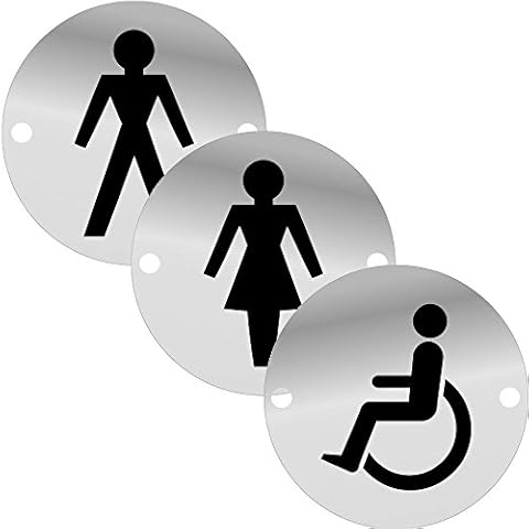 Dzina 3Pc Toilet Door Sign Set 75mm Screen Printed SAA Male Female Disabled (1 Set) Cover