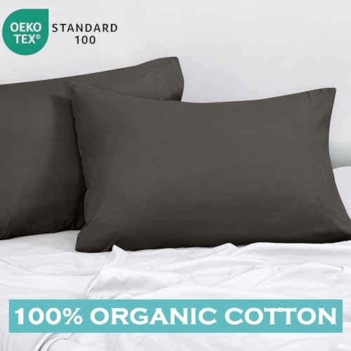 Image of ROYALE LINENS 300 Thread Count 100% Long Staple Combed Cotton Pillowcases Set of 2 - Ultra Soft - Queen Bed Pillow Cover - 20 inchx30 inch - Breathable, Cool & Crisp Percale Grey Pillow Cases (Queen, Grey)