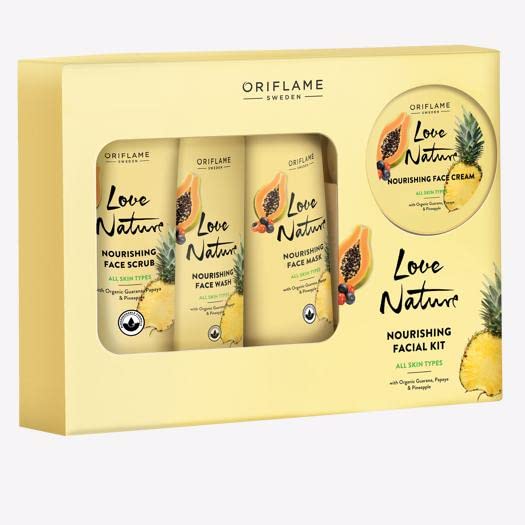Oriflame love nature nourishing facial kit with organic guarana, papaya and pineapple