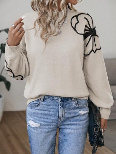 Image of Milumia Women's Floral Pattern Mock Neck Long Sleeve Drop Shoulder Pullover Sweaters