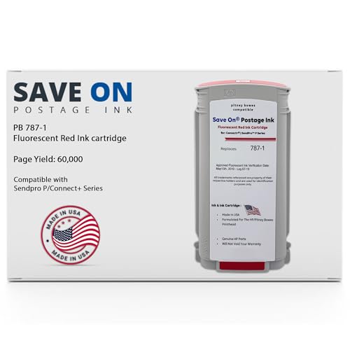Save On Postage Ink Compatible PB 787-1 Red Postage Machine Ink - Cartridge for Sendpro P/Connect+ Series Mailing System, 787-1 Extra High Yield Red Ink Cartridge - Postage Meter Cartridge