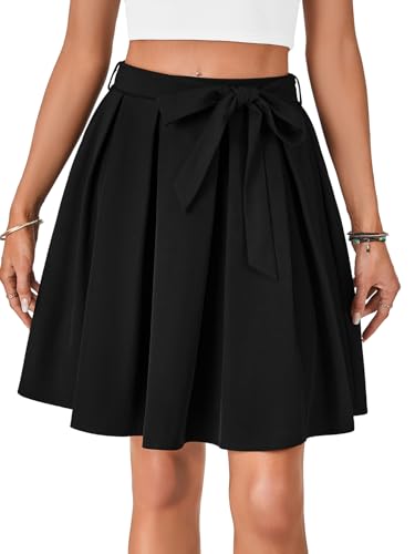 LYANER Women's High Waist Vinage Skirt A-line Flared Pleated Skater Casual Midi Skirts with Belt2