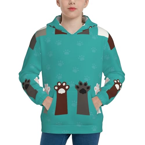 Cute Cat Paw And Dog Kid Hoodies Boys Sweatshirts Girls Pullover with Pocket