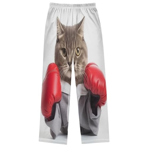 Boy's Pants Funny Animal Cat Boxer Jogger Pants Elastic Waist Long Bottoms Trousers with Pockets 6-14 Years 7