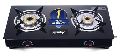 Impex Migo 2 Burner Gas Stove 6 mm Toughened Glass Top LINEA 2B, Manual Ignition LPG Gas Stove | Strong Metal Body | ISI Certified | 1-Year Warranty, Black, 2 Burner