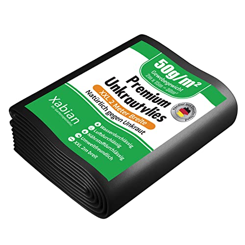 Xabian Anti Unkrautvlies 50g/m² Gartenvlies 15m x 2m = 30m² I Unkrautfolie wasserdurchlässig schwarz, Unkrautflies mit hoher UV-Stabilisierung - reißfest Cover