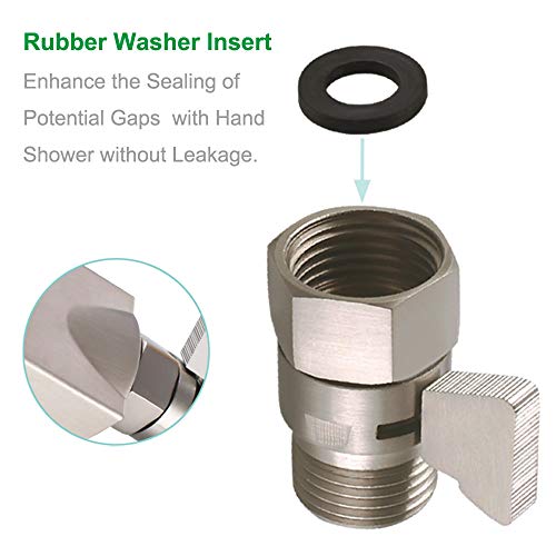 Shower Water Flow Restrictor, APLusee Brass Pressure Regulator Cut off Control Valve with Adjustable On Off Switch Handle for Universal Shower Head and Arm, Brushed Nickel