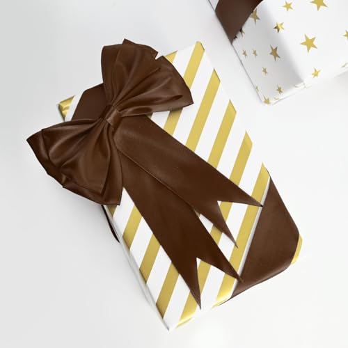 Image of Double Face Brown Satin Ribbon 1-1 /2 inch X50 Yards Polyester Brown Ribbon for Gift Wrapping Very Suitable for Weddings Party Invitation Decorations and More