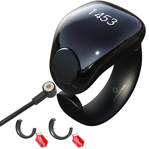 خاتم تسبيح ذكي للتسبيح من ذكر عداد السلام تذكير بتوقيت الصلاة شاشة OLED مقاومة للماء بدرجة IPX67 حلقة قابلة للتعديل 20 ملم + 22 أسود