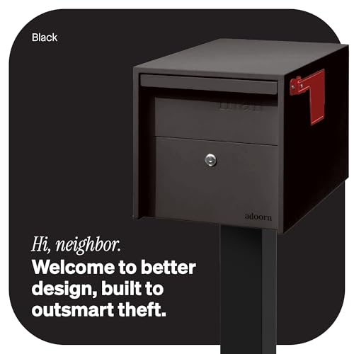 Image of Adoorn Lockable Post Mount Mailboxes for Outside - Small Anti-Theft Locking Mailbox for Packages and Letters - Weatherproof Construction - Durable Steel - 12 inch H x 12 inch W x 18.5 inch D - Black