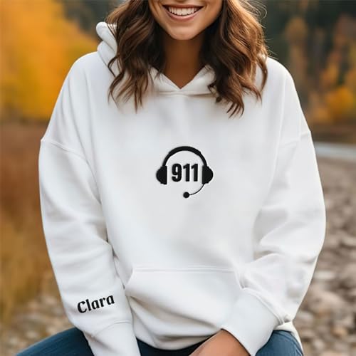 Personalized Embroidered Dispatcher 911 Sweatshirt, Pulse Dispatch Embroider Hoodie, Thin Gold Line 9114
