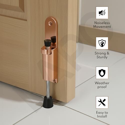 Image of LAPO Heavy Duty Extendable Door Holder for Home Furniture, Spring Mechanism Stopper with Push Type, Anti Slip Rubber Base, Easy DIY Installation, 3 Years Warranty (Rose Gold Finish, Pack of 1)