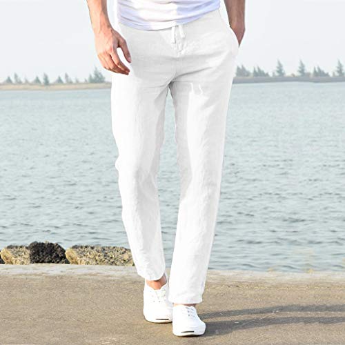 tuduoms Men's Slim-Fit Slacks Drawstrintg Linen Capri Pants Casual Straight Fit Tapered Trouser Lightweight Summer Beach Pant2