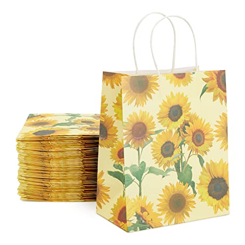 Stockroom Plus 50 Pack Sunflower Gift Bags with Handles for Boutique, Small Business,...