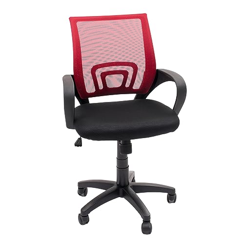 Homely - Silla Oficina, Estudio, Escritorio PRACTIK, Base giratoria con Ruedas, Regulable en Altura, Sistema SINCRO de inclinación, tapizado Tejido 3D Negro, 58x55x87-97 cm, Respaldo Color Rojo