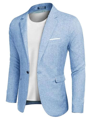 COOFANDY Herren Jackett Sakko Sportlich Slim Fit Langarm Business Freizeit Sakkos EIN Knopf Hellblau M