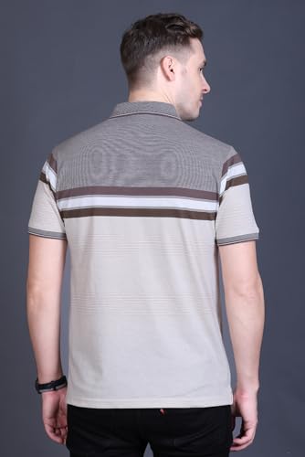 Image of GODFREY Striped Tshirt Shirts Men Cotton Polo T Shirt for Man with Pocket - Regular Fit Half Sleeve Collar T Shirts for Men