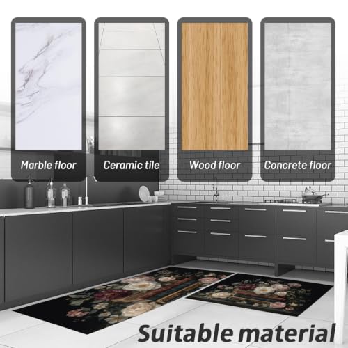 Alfombras de cocina DUOTCYELE juego de 2 piezas estilo floral europeo clásico y relieve dorado 7