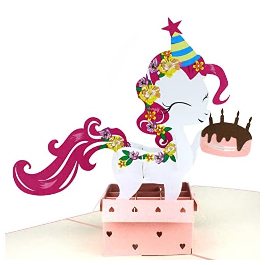 MOKIO® Tarjeta de Cumpleaños Pop-Up – Pony de Feliz Cumpleaños con Regalo y Pastel – Tarjeta de felicitación 3D para un cumpleaños, ideal para regalos de dinero, Tarjeta de regalo con sobre