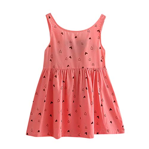 UUSUNI Toddler Baby Girl Kids Bowknot Floral Sleeveless Casual Princess Dresse Clothing(Watermelon red,90)