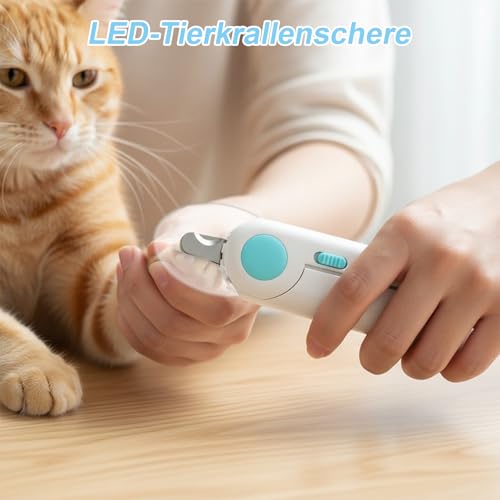 Uncle Yang Tier Nagelknipser mit LED Licht – Krallenschneider aus Edelstahl mit Feile & Spritzschutz, Haustier Krallenschere für Katzen Hunde Kaninchen Kleintiere (Blau)